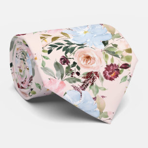 PixDezines Blush Dusty Blue H2 Botanical Neck Tie