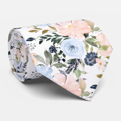 PixDezines Blush Dusty Blue H2 Botanical Neck Tie