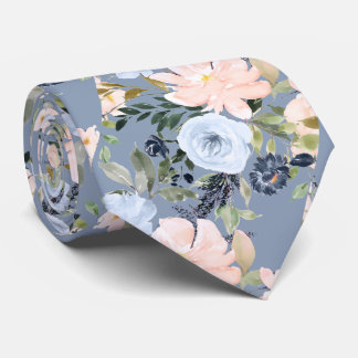 PixDezines Blush Dusty Blue H2 Botanical Neck Tie