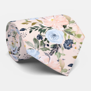 PixDezines Blush Dusty Blue H2 Botanical Neck Tie