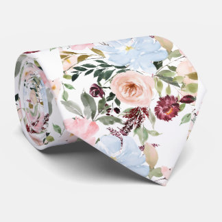 PixDezines Blush Dusty Blue H2 Botanical Neck Tie