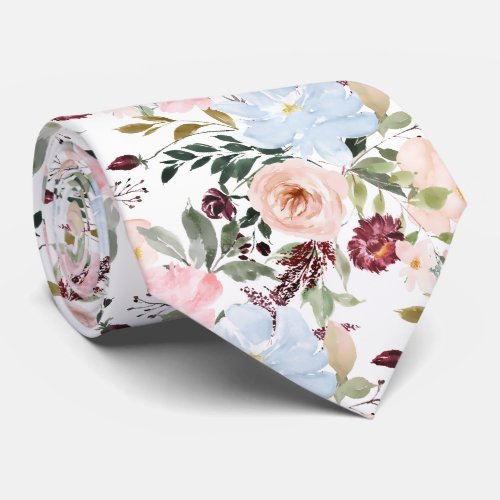 PixDezines Blush Dusty Blue H2 Botanical Neck Tie