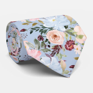 PixDezines Blush Dusty Blue H2 Botanical Neck Tie