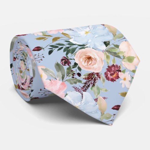 PixDezines Blush Dusty Blue H2 Botanical Neck Tie