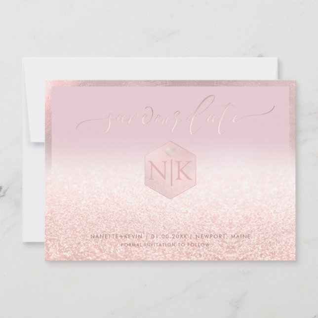 PixDezines Blush  Flesh Pink Glitter Save our Date Save The Date (Front)
