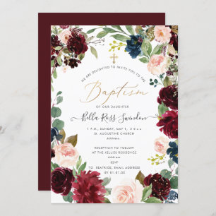PixDezines Blush FlowersWatercolor Baptism Invitation