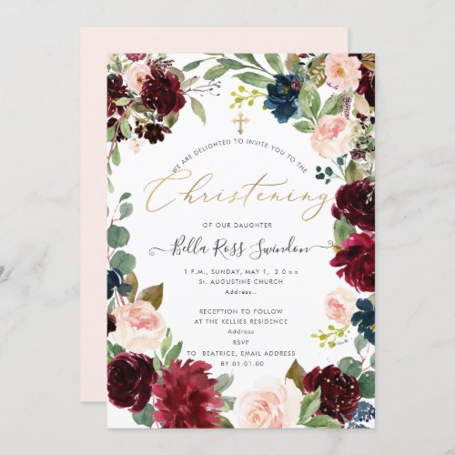 PixDezines Blush FlowersWatercolor Christening Invitation