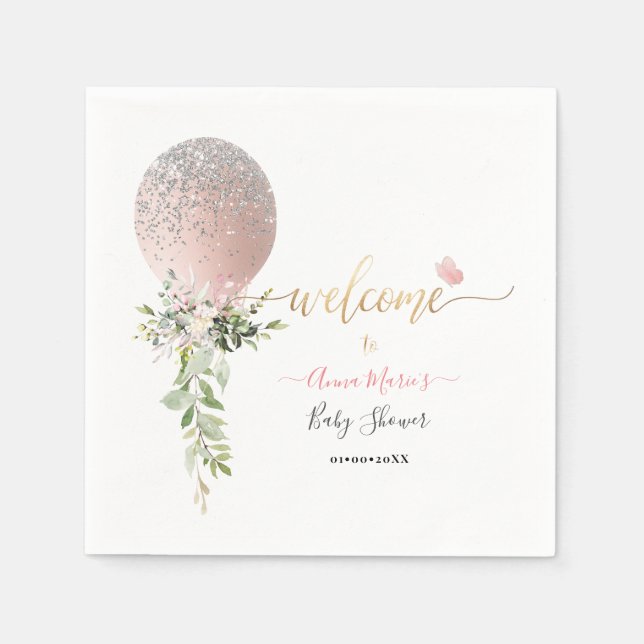 PixDezines Blush Glitter Balloon Any Event Welcome Napkins (Front)