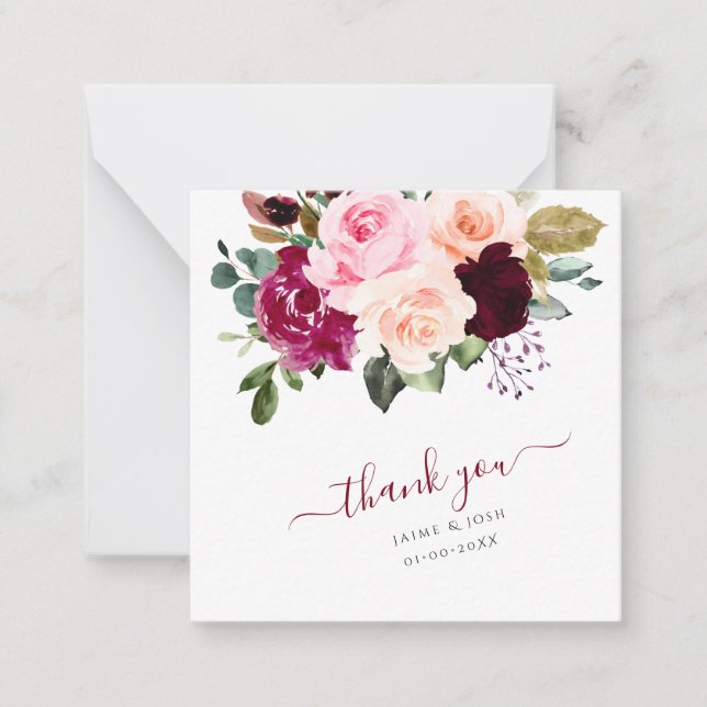 PixDezines Blush Pink Burgundy Watercolor Roses  Note Card (Front)