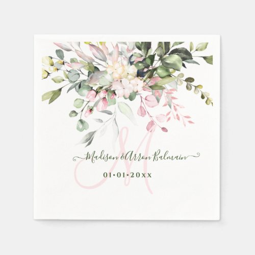 PixDezines Blush Pink Gum Eucalyptus Monogram Napkins