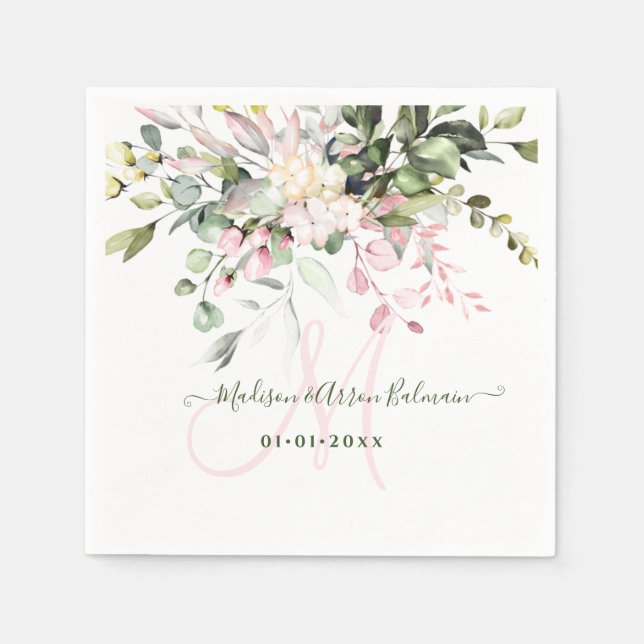 PixDezines Blush Pink Gum Eucalyptus Monogram Napkins (Front)