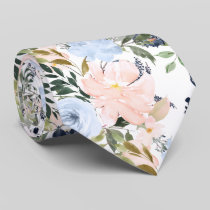 PixDezines Blush Pink Ice Blue Watercolor Flowers Neck Tie