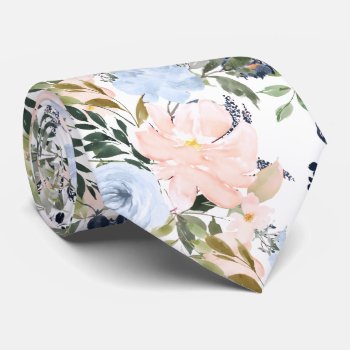 Pixdezines Blush Pink Ice Blue Watercolor Flowers Neck Tie by The_Tie_Rack at Zazzle