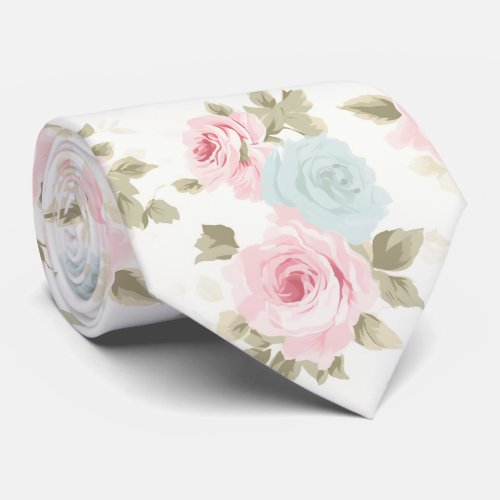 PixDezines Blush Pink Ice Blue Watercolor Flowers Neck Tie