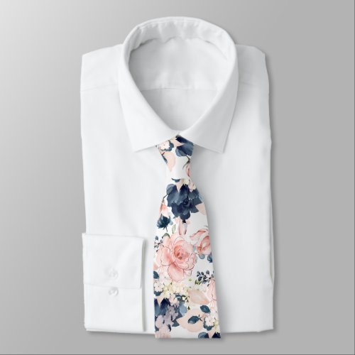 PixDezines Blush Pink Ice Blue Watercolor Flowers Neck Tie