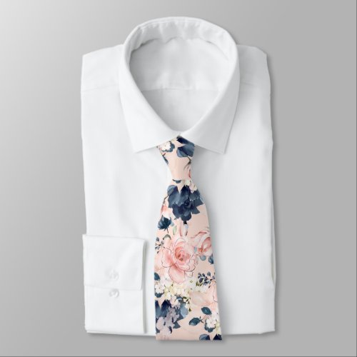 PixDezines Blush Pink Ice Blue Watercolor Flowers Neck Tie