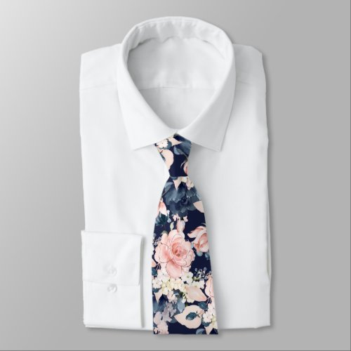 PixDezines Blush Pink Ice Blue Watercolor Flowers Neck Tie