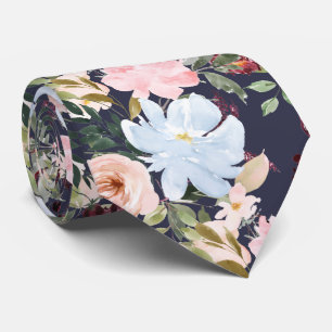 PixDezines Blush Pink Ice Blue Watercolor Flowers Neck Tie
