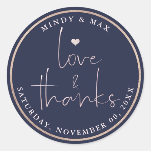 PixDezines BLUSH PINK LOVETHANKSDIY NAVY Classic Round Sticker