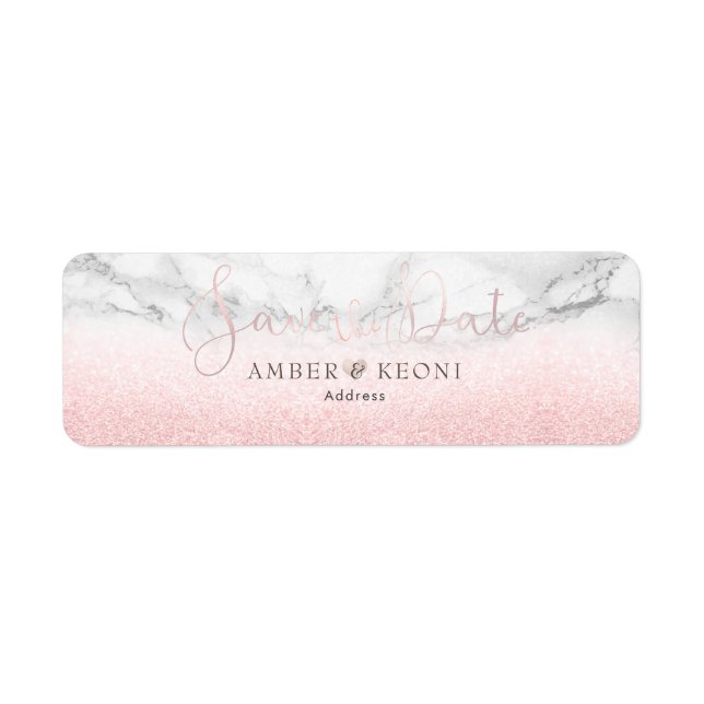 PixDezines Blush Pink Snow Bokeh+Marble Save Date Label (Front)