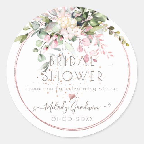 PixDezines Blush Pink Watercolor Eucalyptus Classic Round Sticker