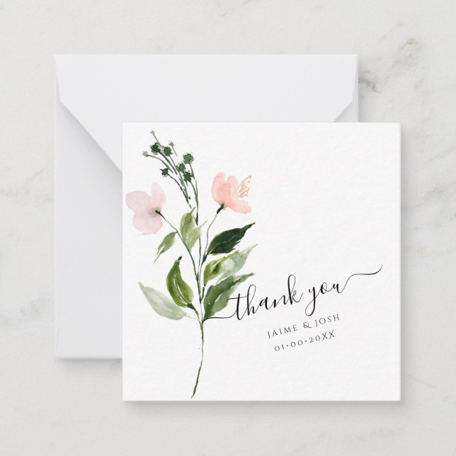 PixDezines Blush Pink Watercolor Flowers Note Card (Front)