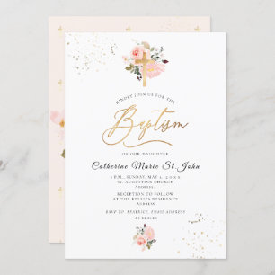 PixDezines Blush Pink Watercolor Roses Baptism Invitation