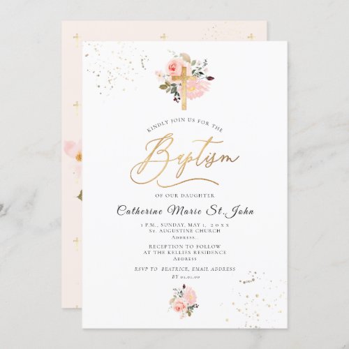 PixDezines Blush Pink Watercolor Roses Baptism Invitation