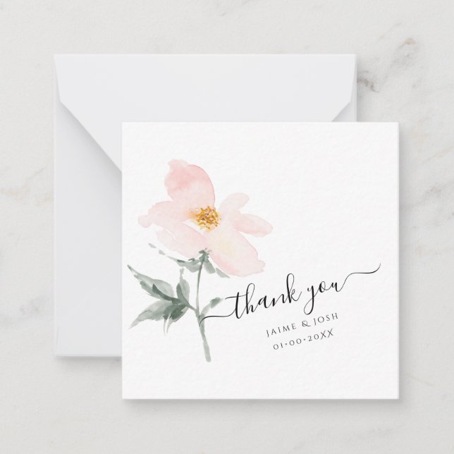 PixDezines Blush Pink Watercolor Single Petal Rose Note Card (Front)
