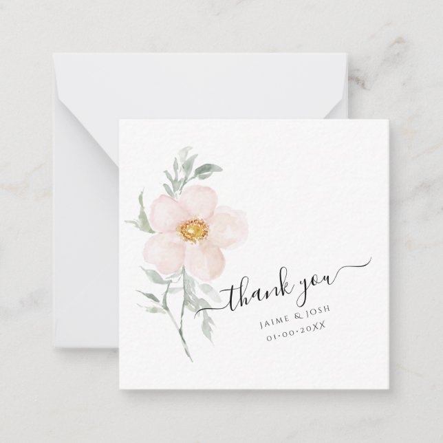 PixDezines Blush Pink Watercolor Single Petal Rose Note Card (Front)
