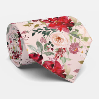 PixDezines Blush Red Watercolor Flowers DIY color Neck Tie