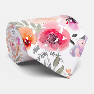 PixDezines Blush Red Watercolor Summer Florals Neck Tie