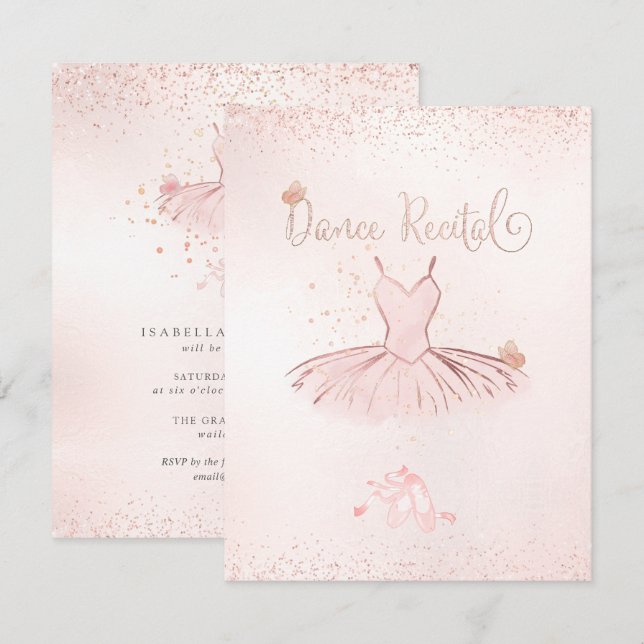 PixDezines Blush Tutu n Butterflies Dance Recital Invitation (Front/Back)