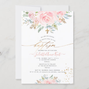 PixDezines Blush Watercolor Roses Baptism Invitation
