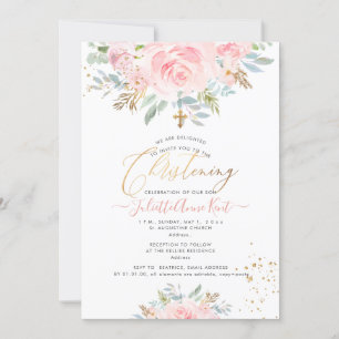 PixDezines Blush Watercolor Roses Christening  Invitation