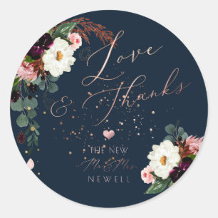 PixDezines Blushing Romance, Watercolor Love+Thank Classic Round Sticker