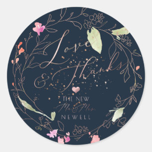 PixDezines Blushing Romance, Watercolor Thank You Classic Round Sticker