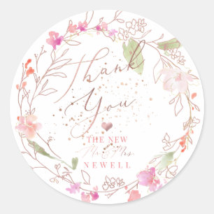 PixDezines Blushing Romance, Watercolor Thank You Classic Round Sticker