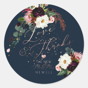 PixDezines Blushing Romance, Watercolor Thank You Classic Round Sticker