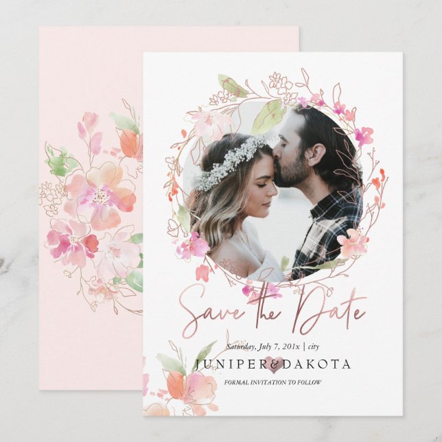 PixDezines Blushing Romance Wavercolor Flower Invitation (Front/Back)