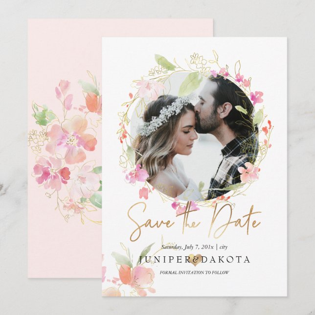 PixDezines Blushing Romance Wavercolor Flower Invitation (Front/Back)