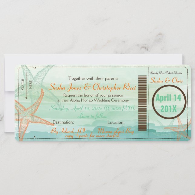 PixDezines Boarding Pass+Beach Wedding Invitations (Front)