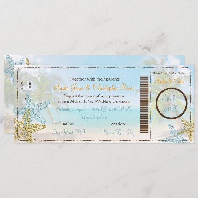 PixDezines Boarding Pass+Beach Wedding Invitations (Front/Back)