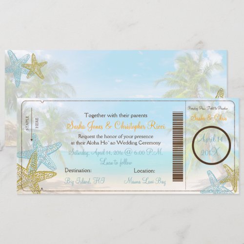 PixDezines Boarding Pass+Beach Wedding Invitations