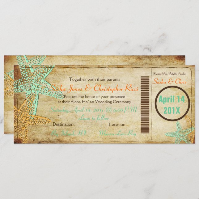 PixDezines Boarding Pass+Beach Wedding Invitations (Front/Back)