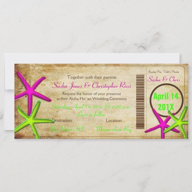 PixDezines Boarding Pass+Beach Wedding Invitations (Front)