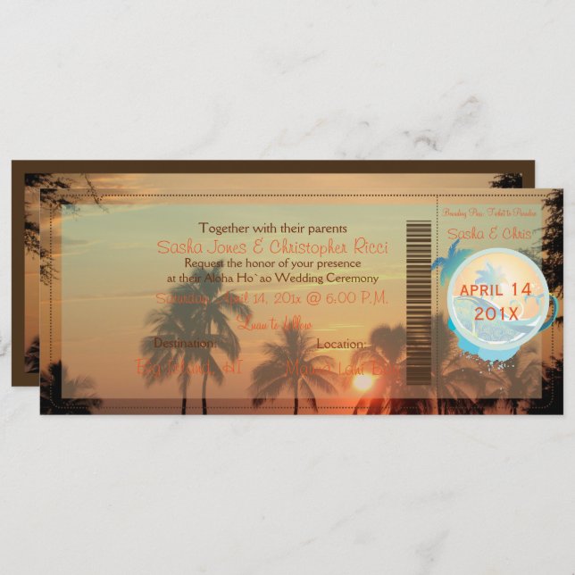 PixDezines Boarding Pass hawaii sunset Invitation (Front/Back)
