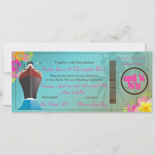 PixDezines Boarding Pass/love boat+twin palms Invitation (Front)