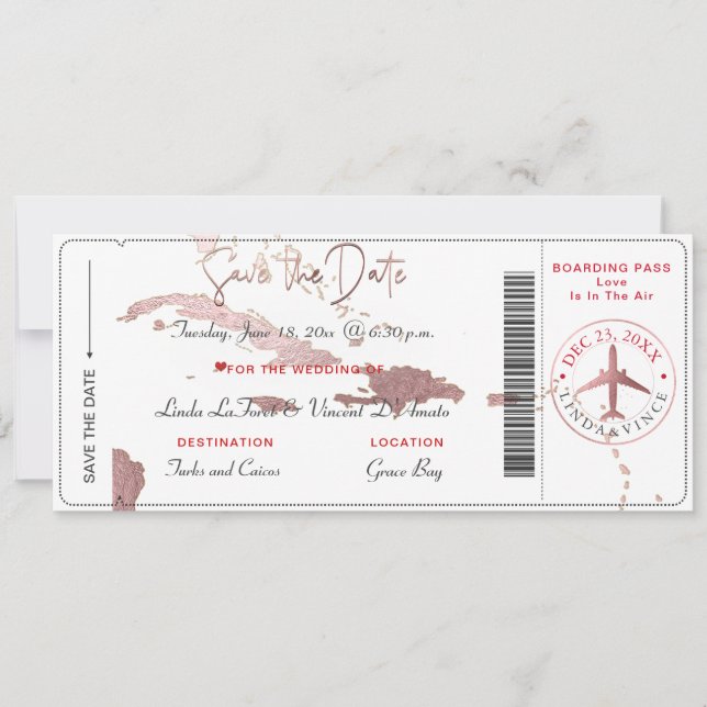 PixDezines Boarding Pass Save Date, Caribbean Map Invitation (Front)
