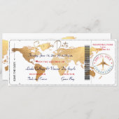 PixDezines Boarding Pass Save the Date, World Map Invitation (Front/Back)